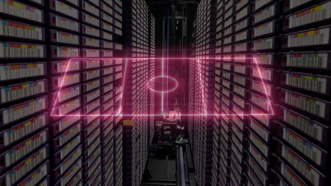 animación del estadio digital sobre la sala de servidores