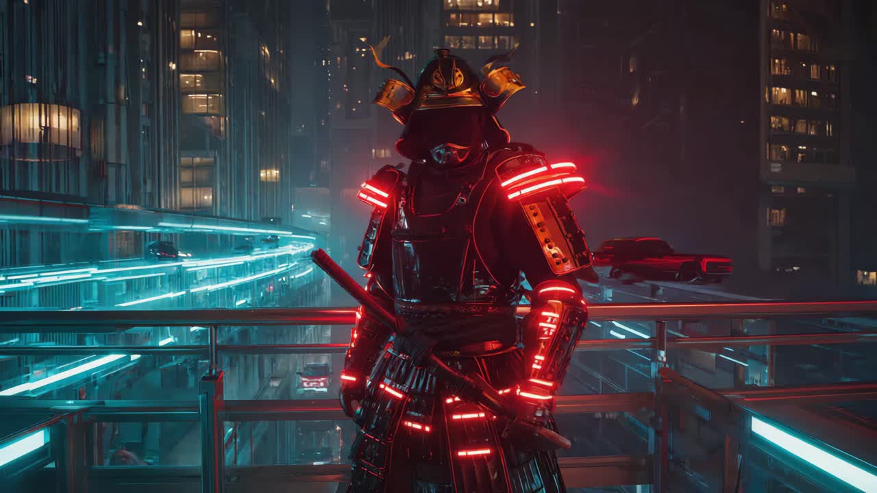 Cyberpunk Samurai nella città del neon