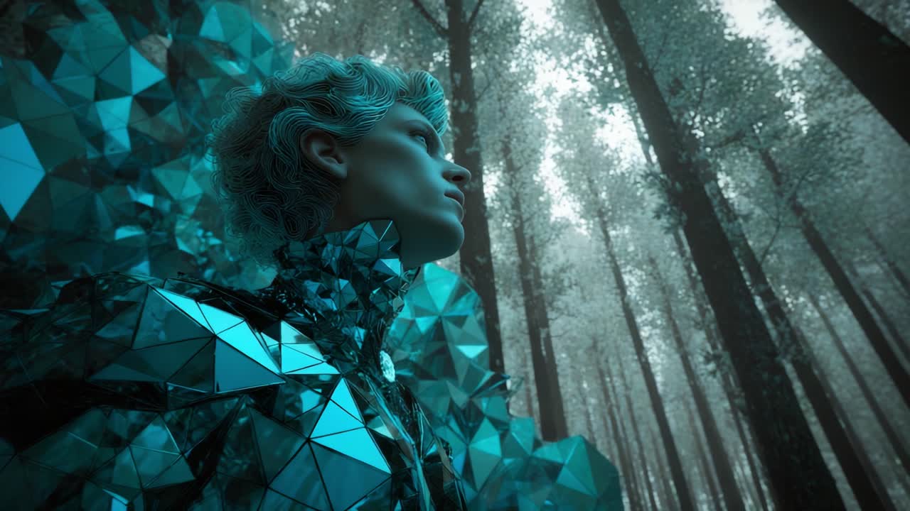 Futuristic Geometric Person in Forest