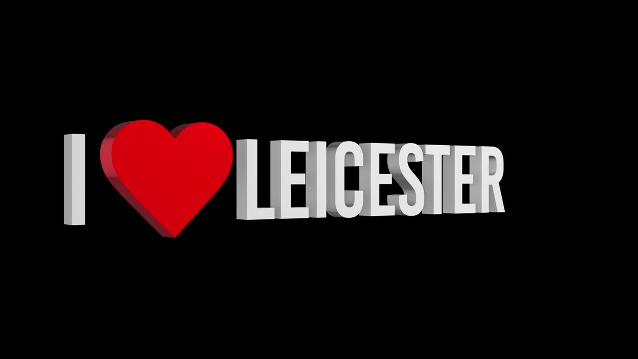 I love Leicester. Text and heart 3d. Alpha channel