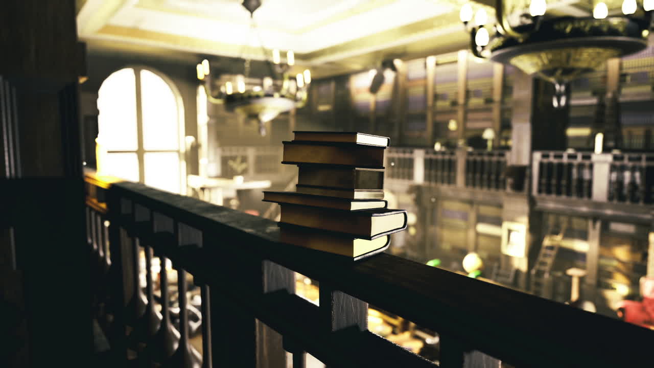 Collection of antique texts illuminated by sunlight in sepia tones