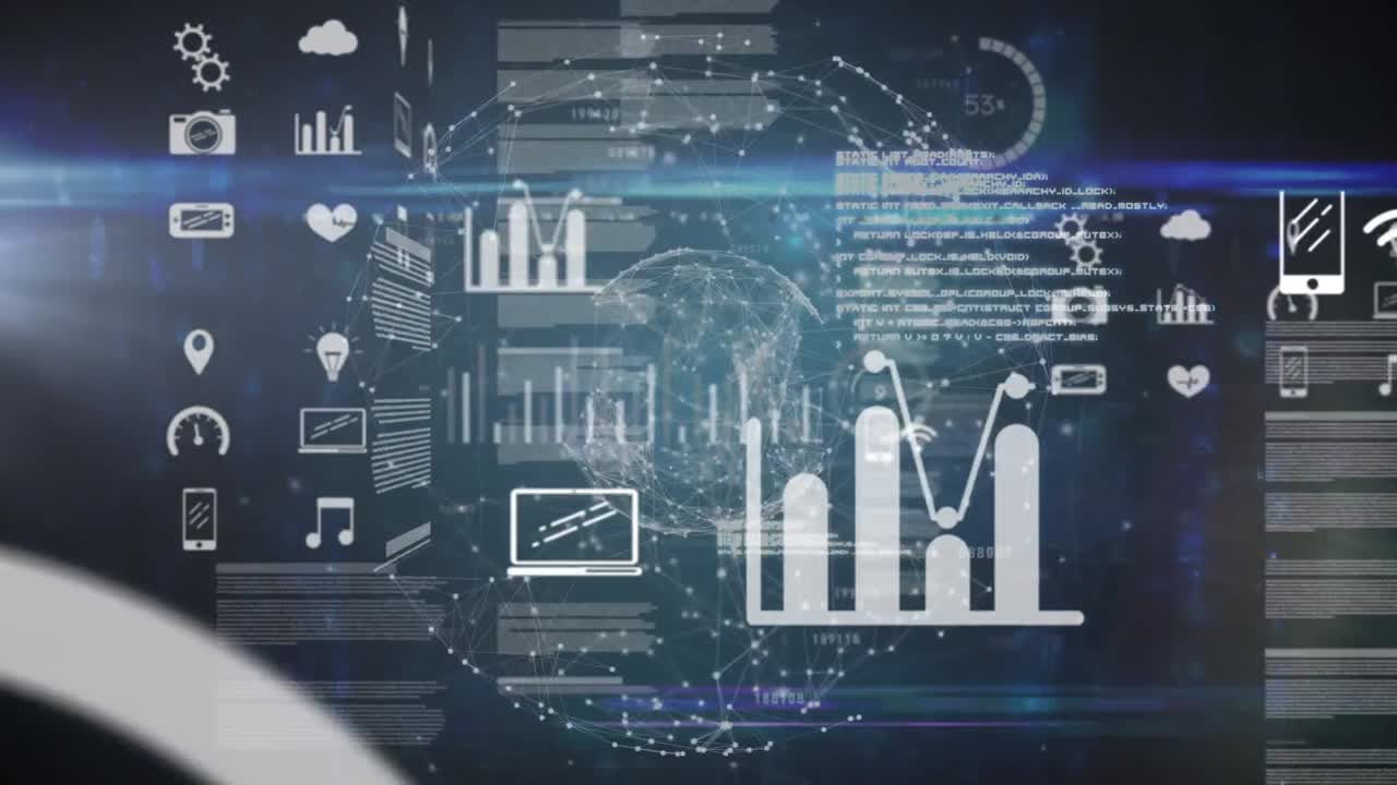 Animation of data processing in blue background