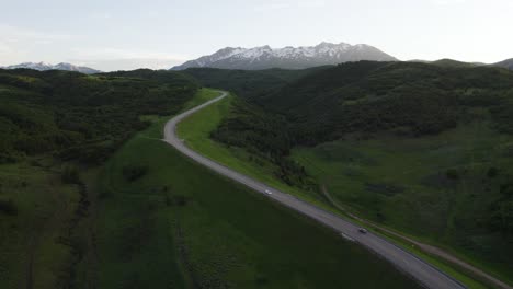 trappers loop, breathtaking scenic mountain highway near ogden, utah - aerial at sunset