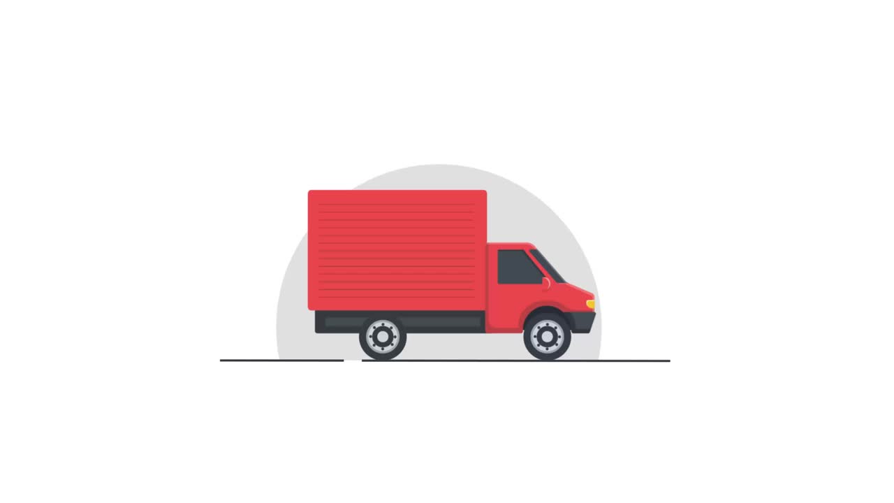 Animated Red Delivery Truck Driving on a White Background