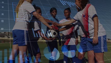 animación del procesamiento de datos sobre diversas jugadoras de fútbol caucásicas