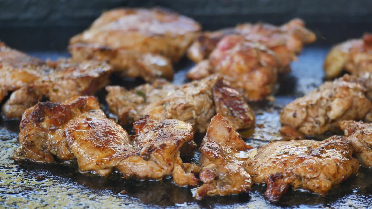 Grilled Meat Cooking on a Hot Surface