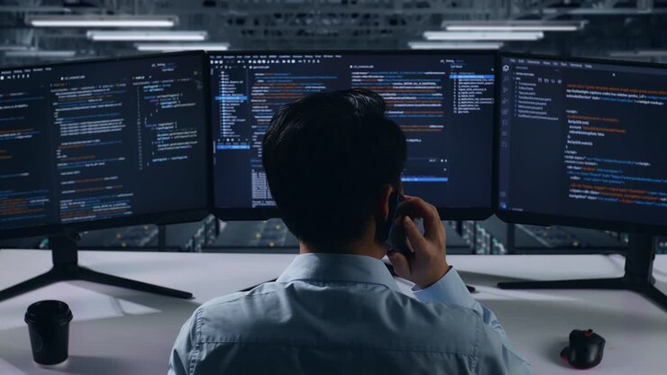 Software Developer Working on Multiple Monitors