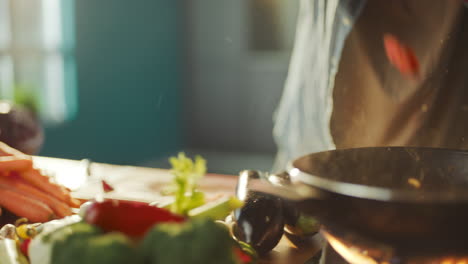 cooking vegetables in a wok - kitchen scenes