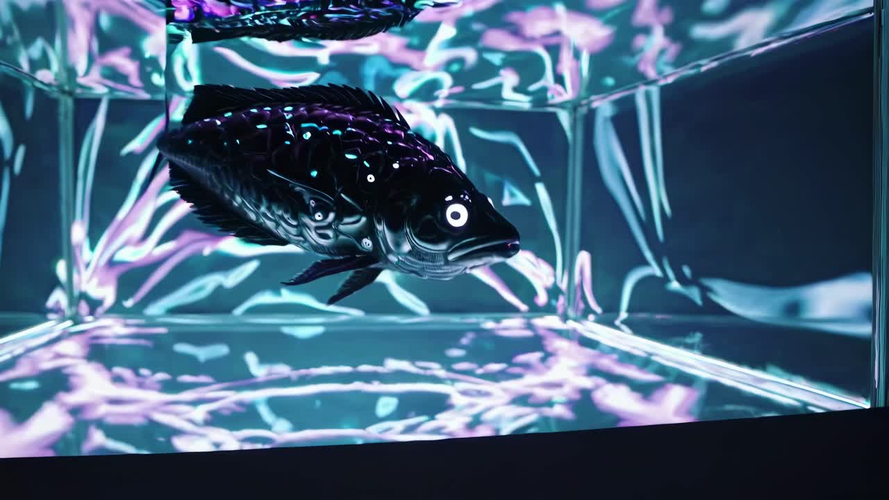 ネオンが輝く水槽ディスプレイの魚