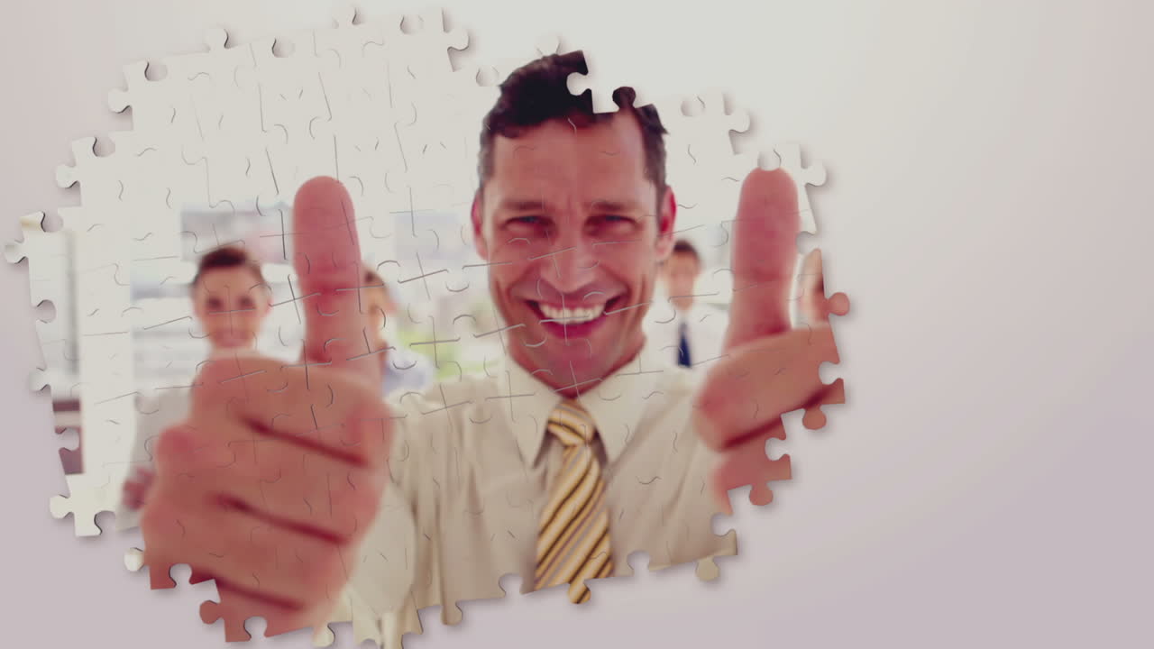 montaje de negocios con trabajadores felices