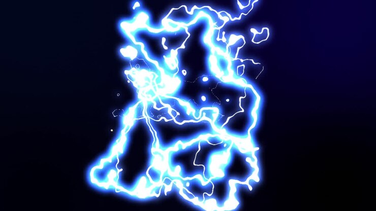 Fascio luminoso blu e bianco di corrente elettrica dinamica che si muove su sfondo nero