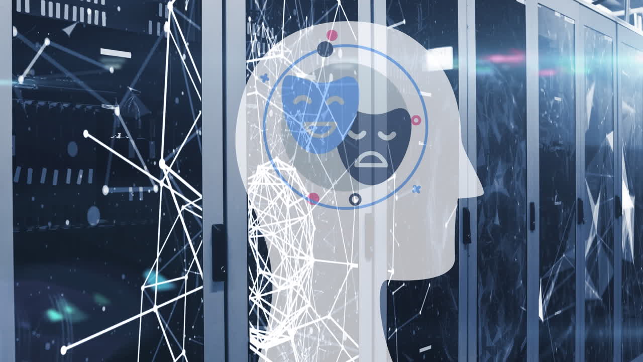 마스크와 모양을 가진 머리의 애니메이션 서버  ⁇