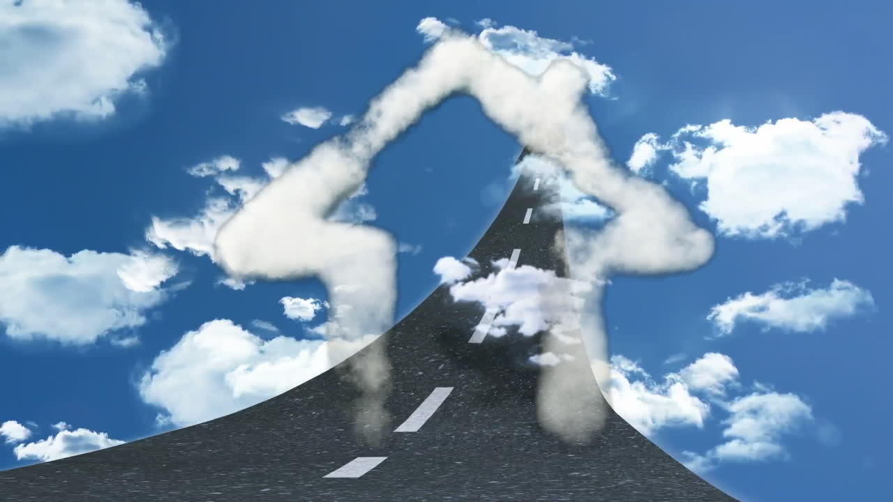 꿈의 집과 구름으로 푸른 하늘을 가진 길