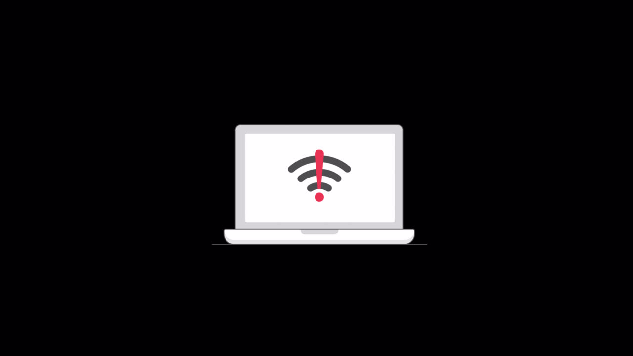 Animated Laptop Showing Wi-Fi Connection Error