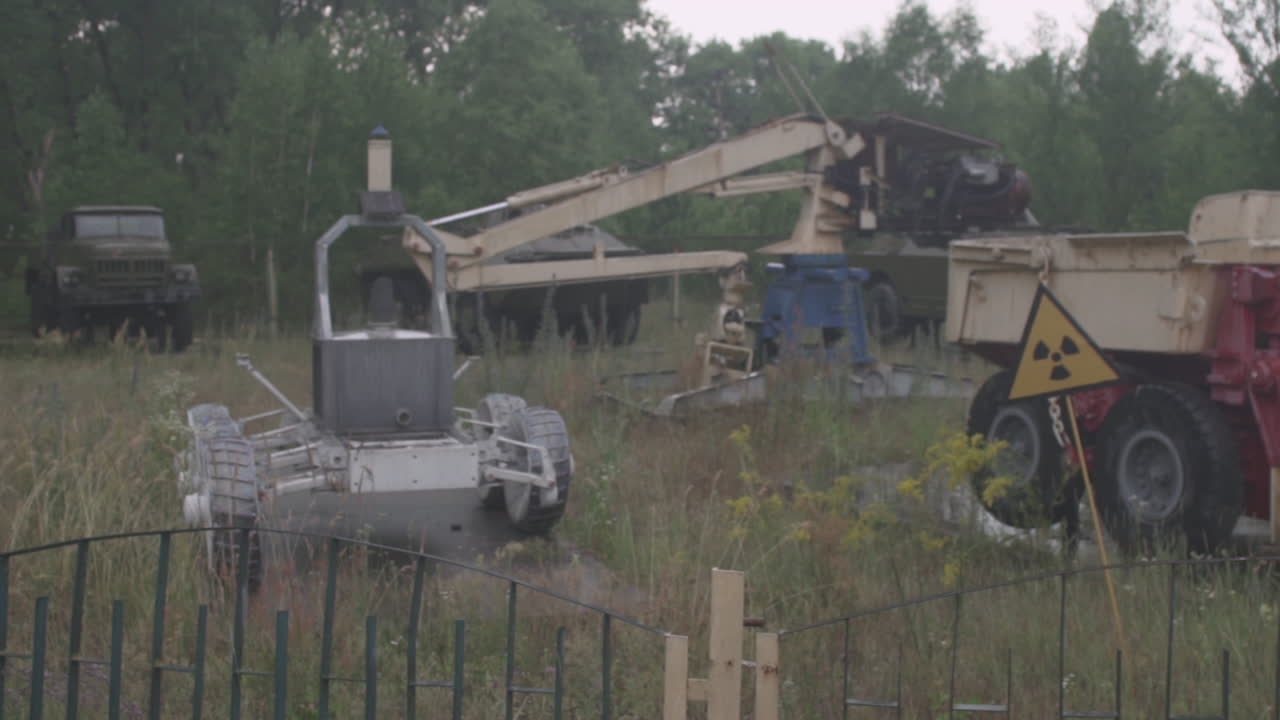 Shot of the abandoned radioactive vehicles near Pripyat in the exclusion zone, near Chernobyl Powerplant, Ukraine.