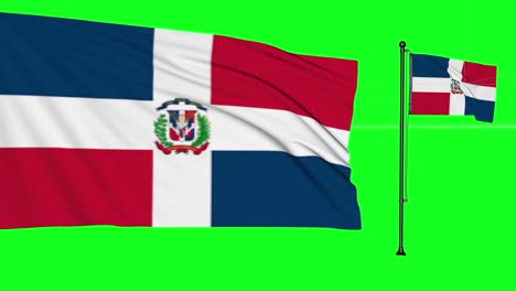 green screen hiper realistic loop of republic dominican two flags waving in the wind dominican flagpole fluttering with highly detailed fabric texture animation 4k 3d chroma key