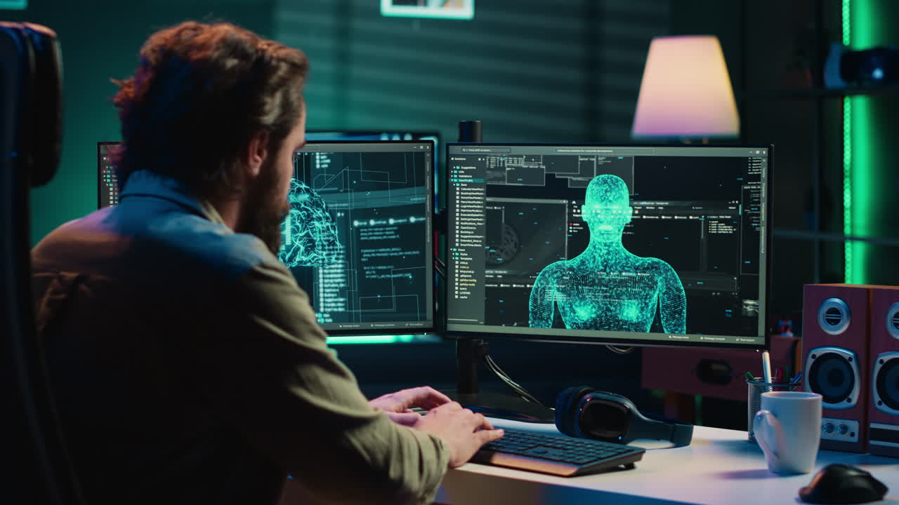 Artificial intelligence becoming sentient, greeting surprised IT admin