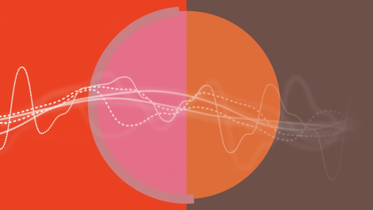 Colorful sound waves animation over red and brown circular background