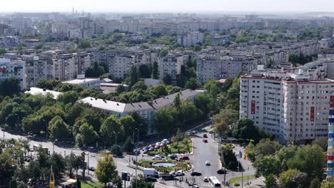 aerial view over oraselul copiilor park with bucharest's cityscape in the background, romania, eastern europe