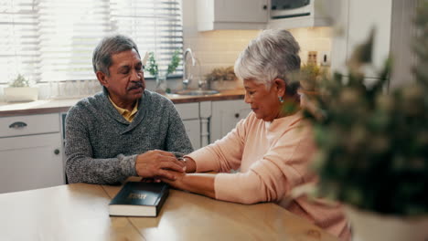 senior man, woman and prayer with bible