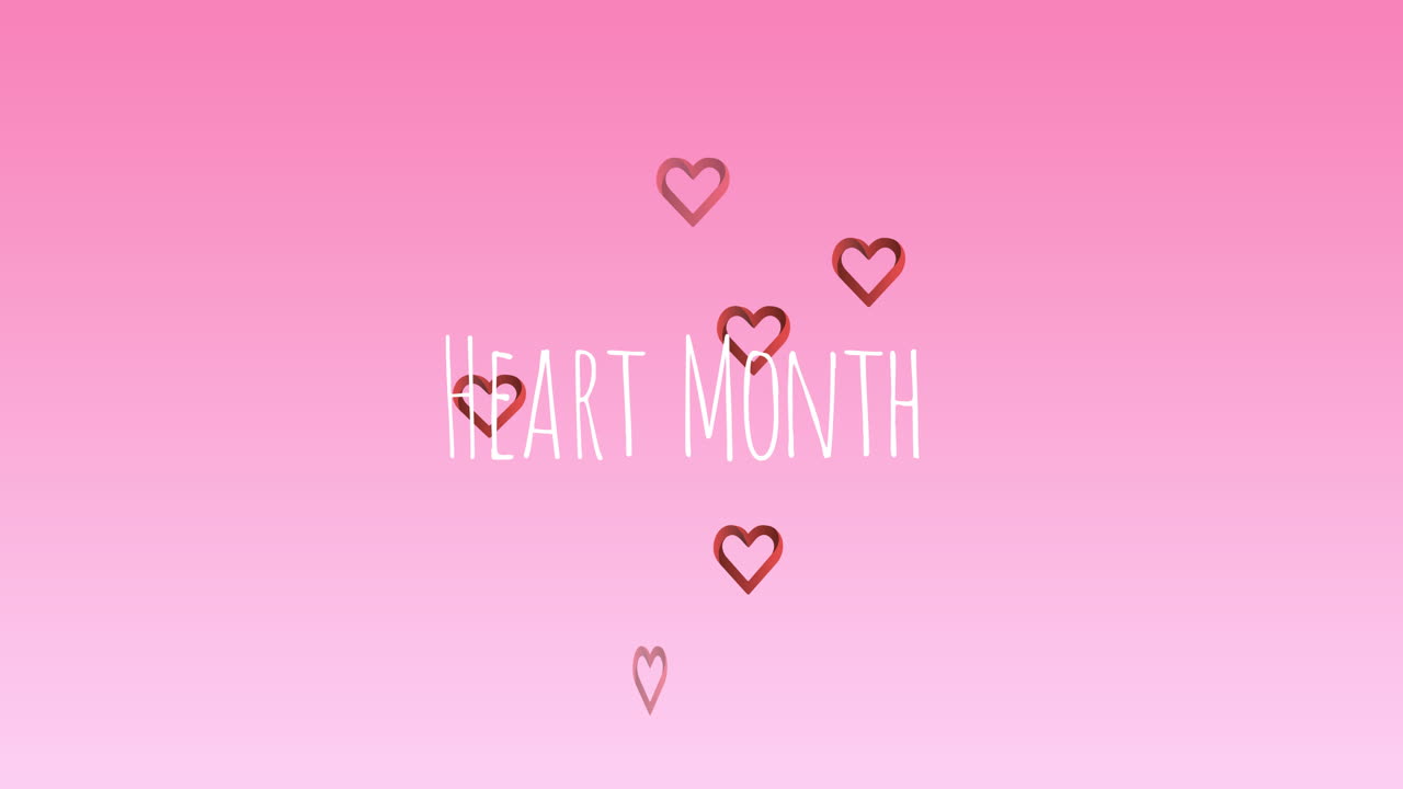 핑크색 배경에 심장 달 텍스트의 심장 위의 애니메이션