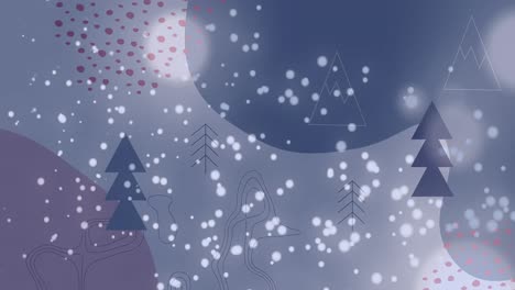 animation of snow falling over christmas trees in winter scenery