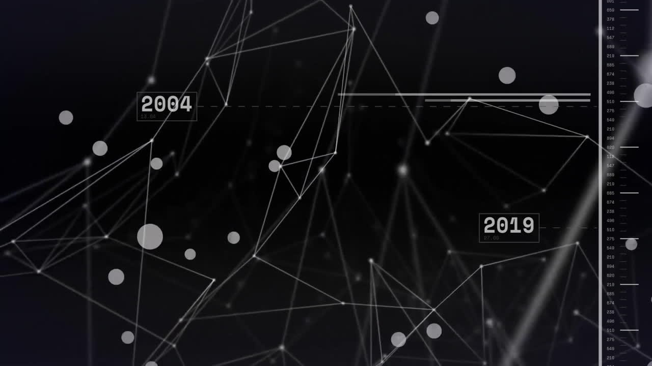 Animation of network of connections with data processing over spots