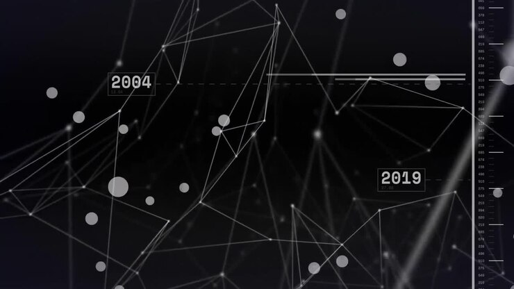 Animation of network of connections with data processing over spots