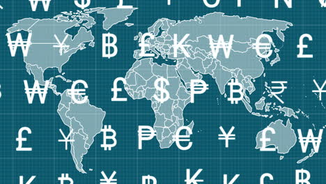 currency symbols animation over world map