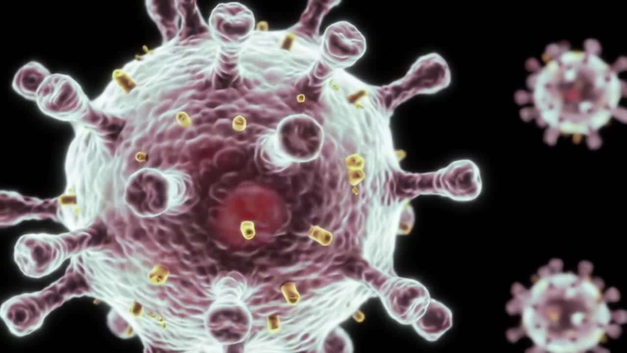 Detailed Visualization of Viral Structure Showing Complex Features of Pathogen with Surface Proteins, Highlighting Key Characteristics of Infectious Agents in Microscopic View