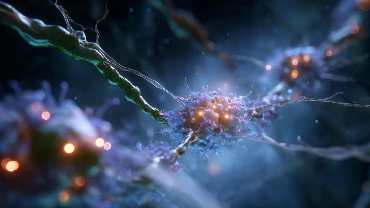 Intricate Cellular Network: A Stunning Close-Up of Neurons and Synapses Illuminating the Complex Structure of Neural Communication and Brain Functionality