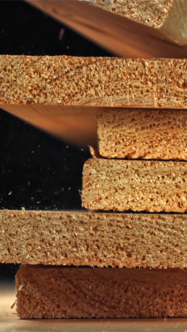 Slow Motion Stacking of Particle Board Wood Planks