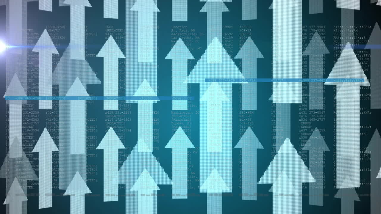 화살표의 애니메이션과 검은색 배경의 디지털 데이터 처리