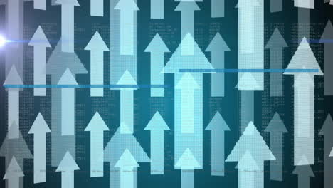 animación de flechas y procesamiento de datos digitales sobre fondo negro