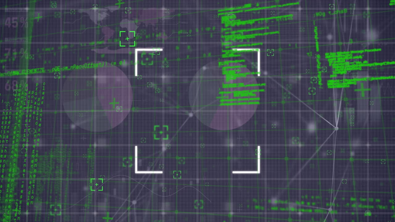 animación de escaneo de alcance sobre procesamiento de datos y red de conexiones contra fondo gris