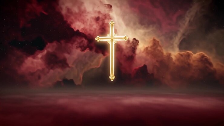 Croce Cristiana Luce Celestiale Sfondo per il Culto.