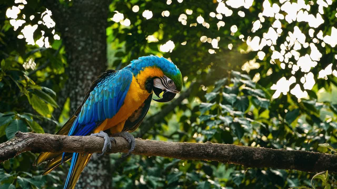 A vibrant parrot perched on a branch, captured in a natural setting