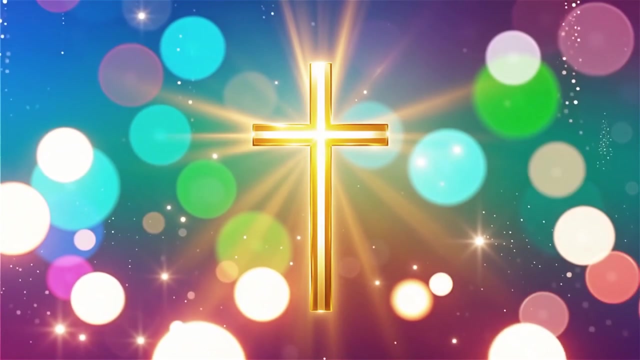 キリスト教の十字架と神聖な光が輝く礼拝用背景。