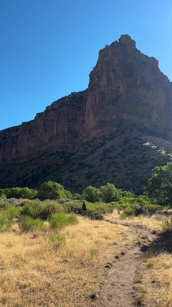 Vista verticale di donna sul sentiero Jones Hole, Dinosaur National Monument Utah USA