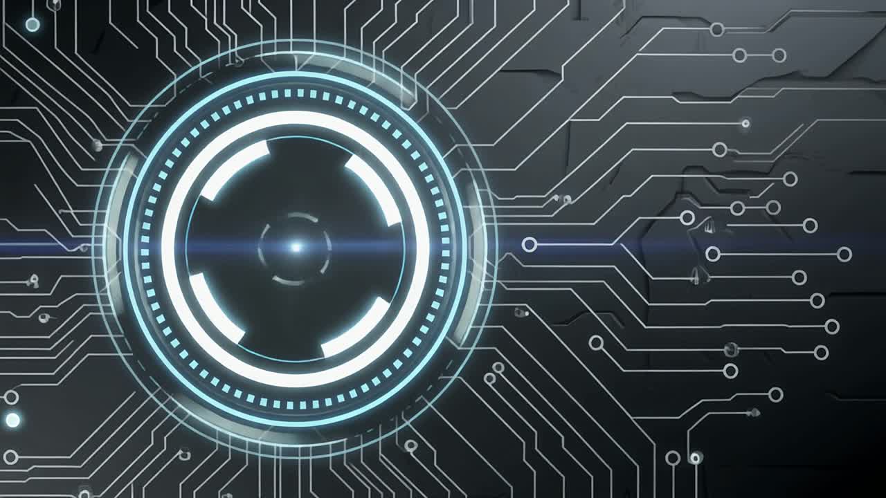 Digital Circuit Board with Glowing Technology Interface Animation
