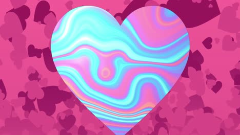 Animation-of-hearts-over-moving-colourful-background