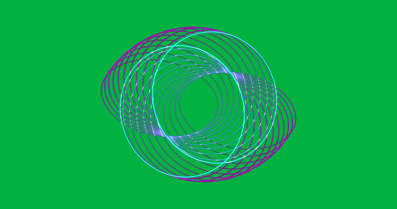 Neon loops rotating over transparent background, presenting technology theme with glowing ellipses