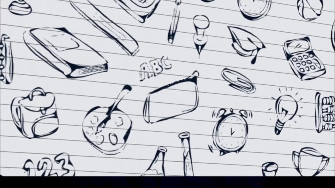 ⁇ 색 배경 에 있는 학교 물건 아이콘 의 애니메이션