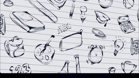 animación de iconos de artículos escolares sobre un fondo blanco
