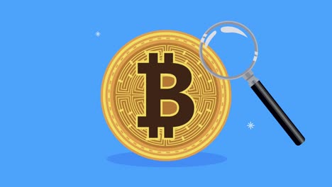 bitcoin con animación de criptomoneda con lupa