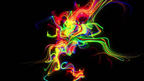 abstract background flow of glow lines. running lights particles form in 3d space glowing beautiful curved lines like ball of wires burning with neon light. beautiful looped creative background in 4k.