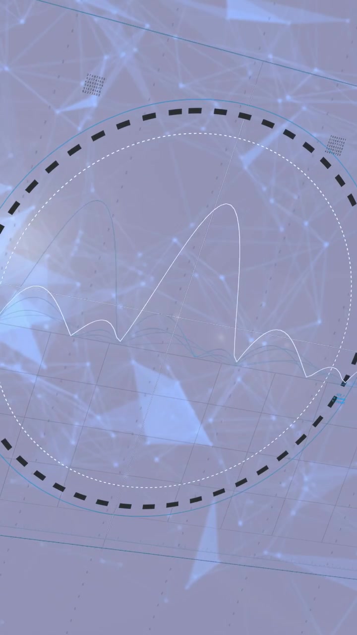 Vertical video: Dashed arc emerging right starting HUD ring wave peaking then settling showing data