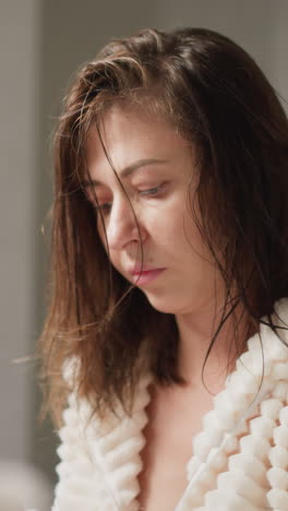 la mujer limpia numerosas gotas húmedas después de bañarse en una ducha de moda en cámara lenta