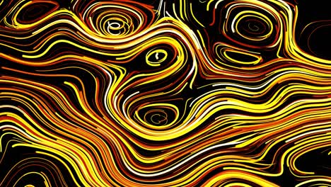 abstract creative looped bg with curled lines like yellow trails on surface. lines form swirling pattern like curle noise. abstract 3d looping flowing animation as bright creative festive bg