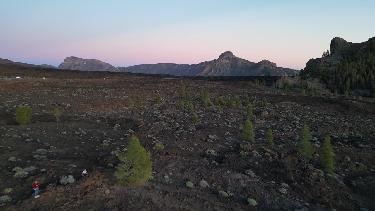 Paesaggio del campo di lava vulcanica del Teide a Tenerife, Isole Canarie, Spagna. Ripresa aerea in sorvolo.